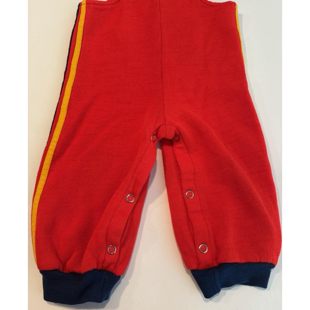 Vintage Red Toddler Romper Overalls 9-12 Month Unisex Colorblock Trim Snap Legs - Picture 4 of 5